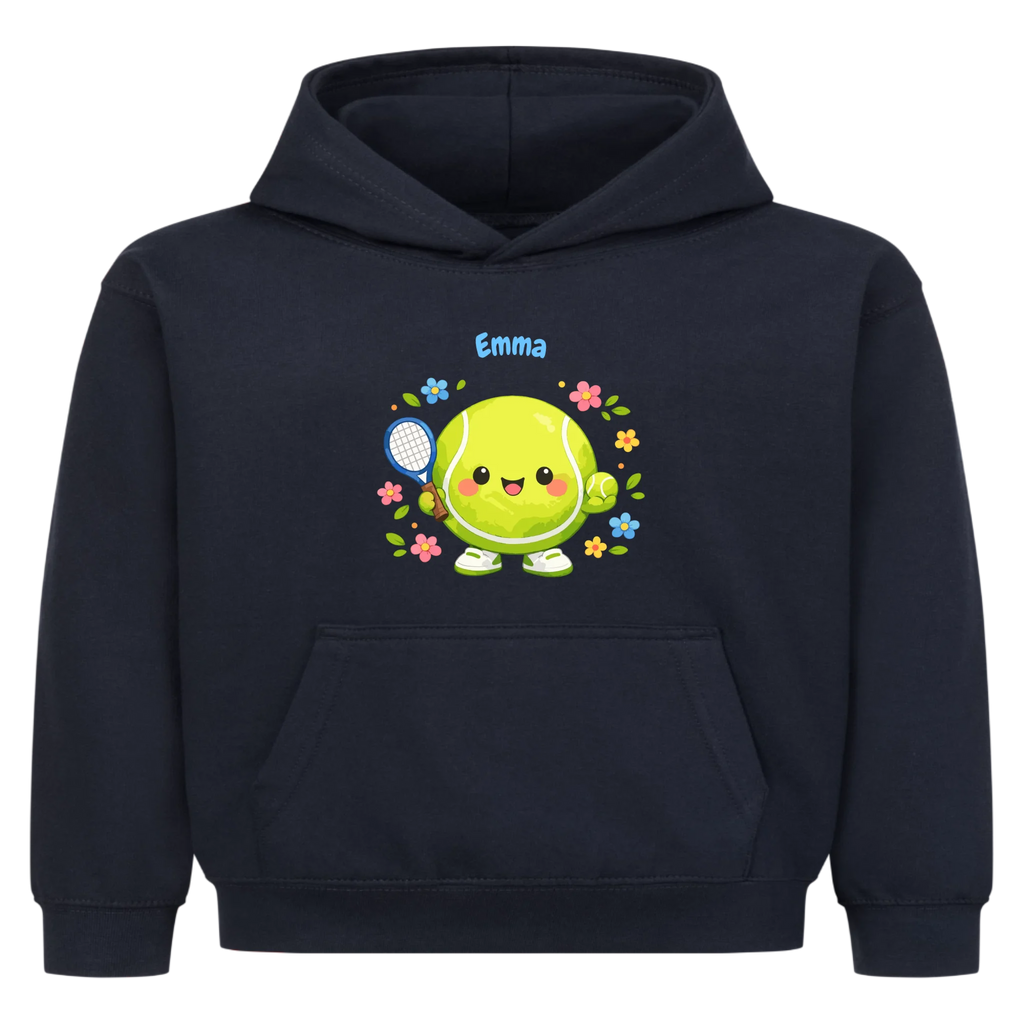 Tennisball Maskottchen auf Kinder-Hoodie, Farbe marineblau