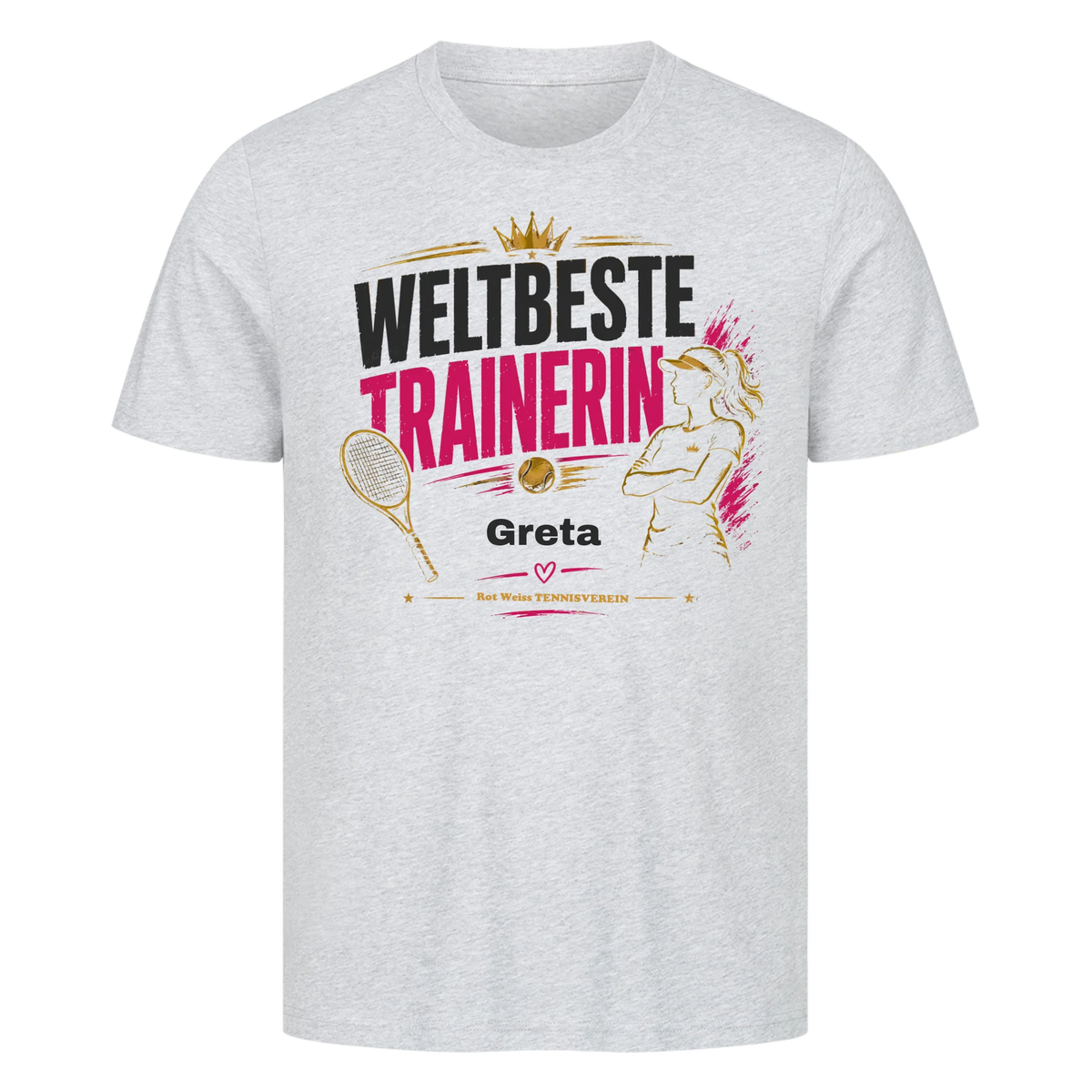 Weltbeste Trainerin Krone auf T-Shirt, Farbe grau meliert