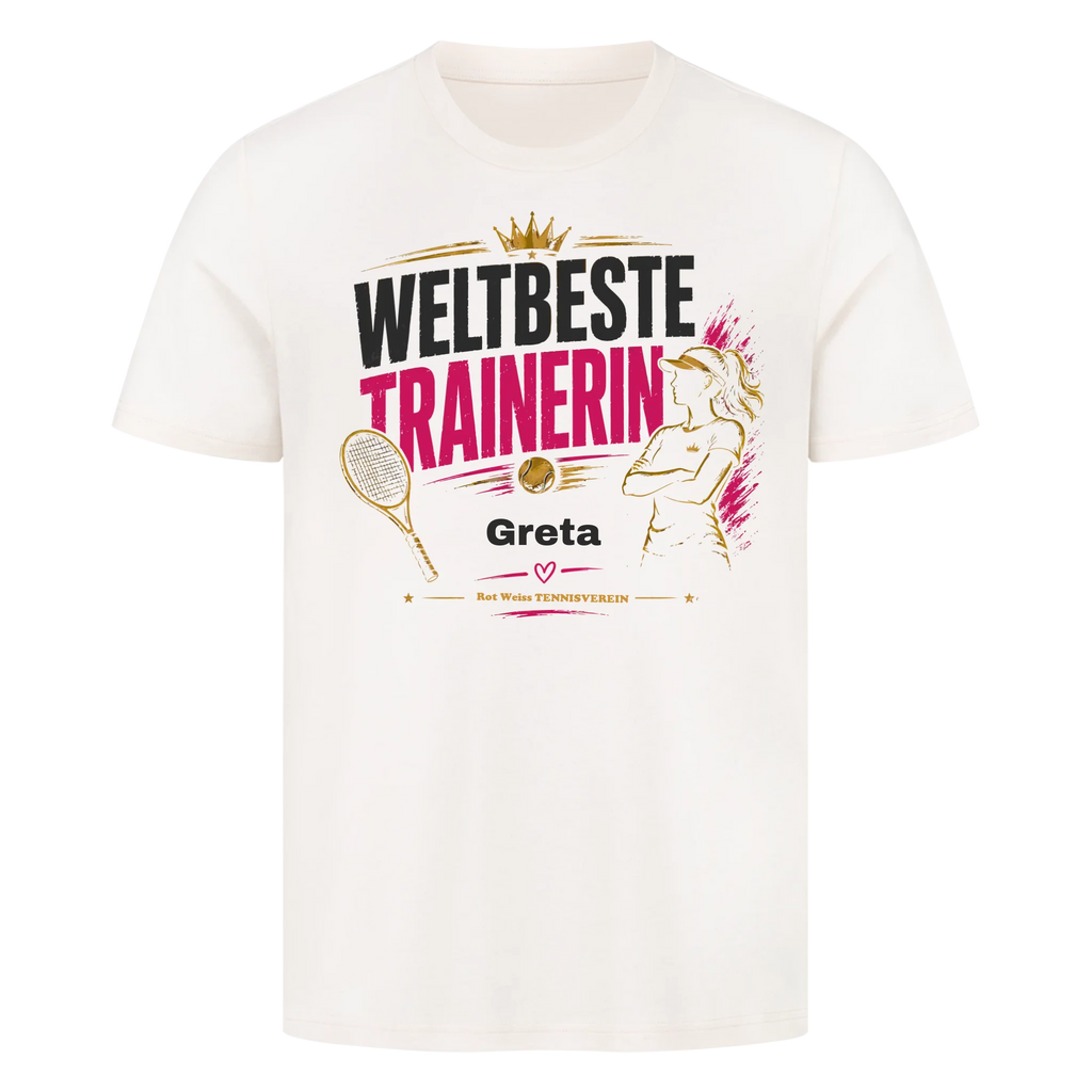 Weltbeste Trainerin Krone auf T-Shirt, Farbe naturweiß