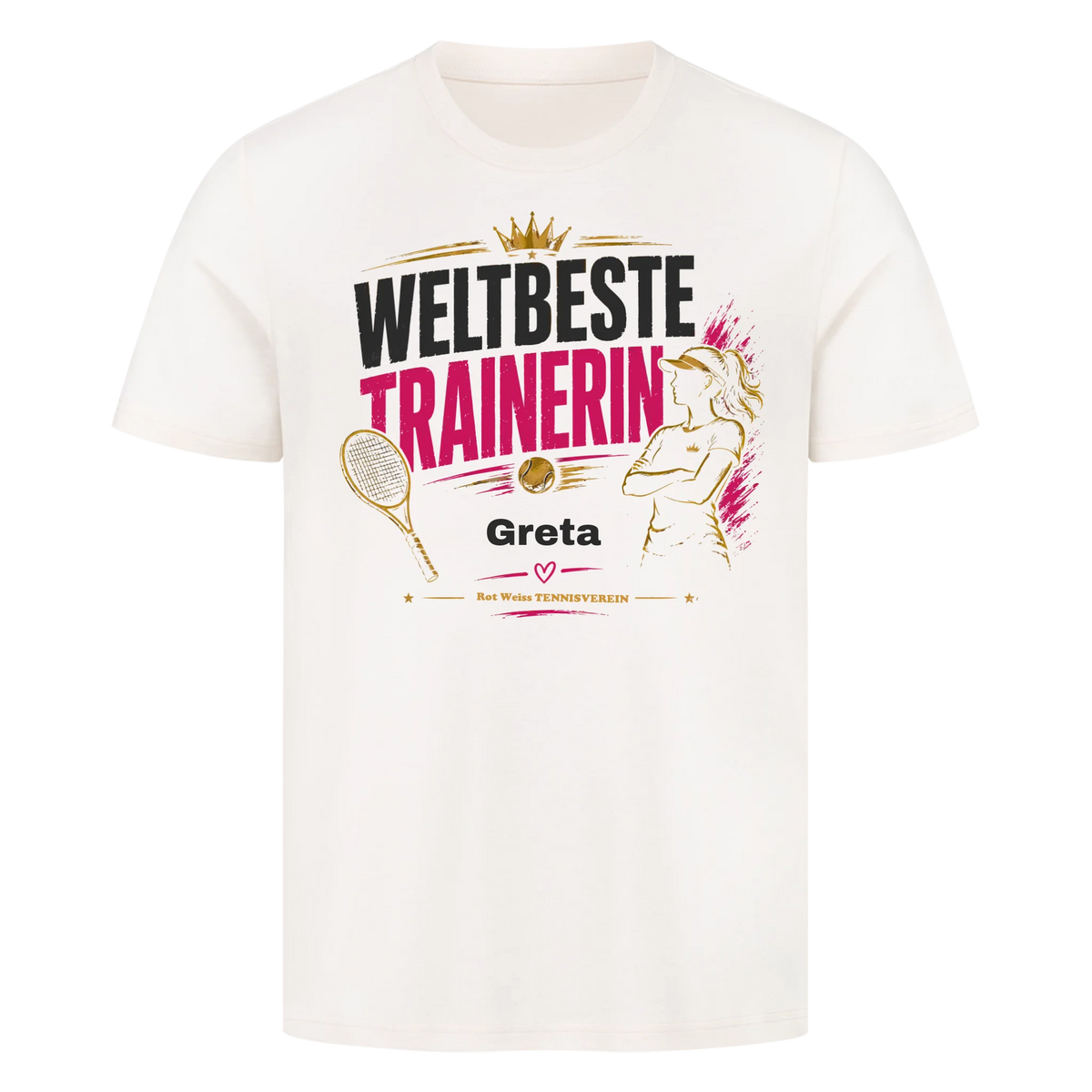 Weltbeste Trainerin Krone auf T-Shirt, Farbe naturweiß