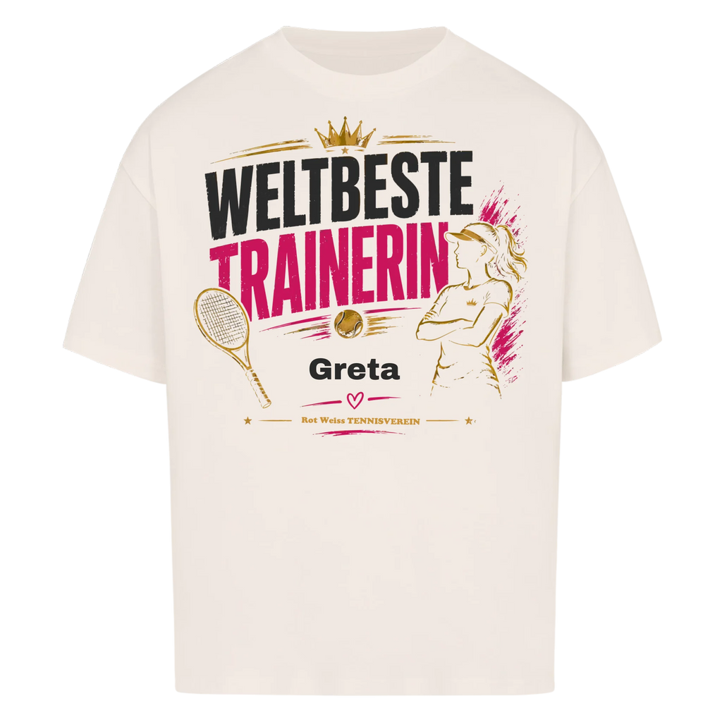 Weltbeste Trainerin Krone auf Oversized Shirt, Farbe naturweiß