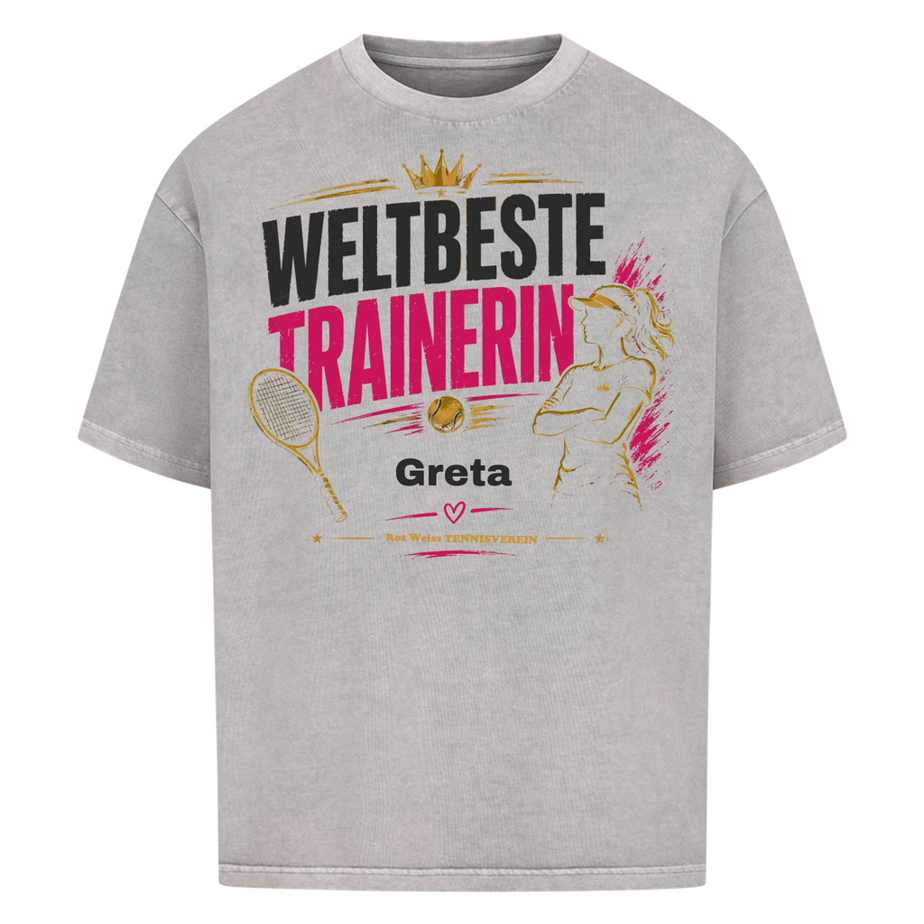 Weltbeste Trainerin Krone auf Oversized Shirt, Farbe verwaschen grau
