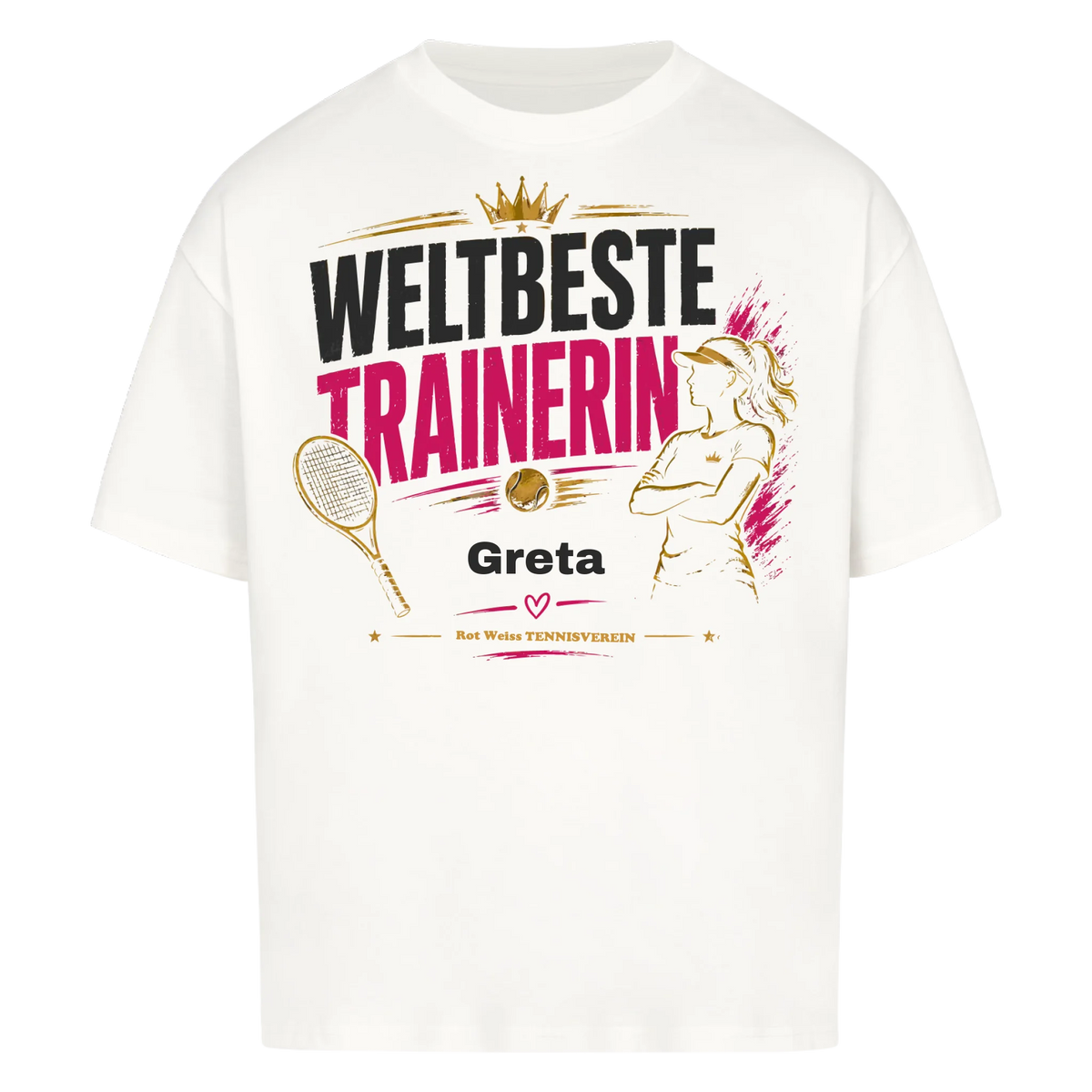 Weltbeste Trainerin Krone auf Oversized Shirt, Farbe weiß