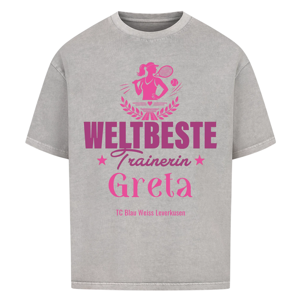 Weltbeste Trainerin Classic auf Oversized Shirt, Farbe verwaschen grau