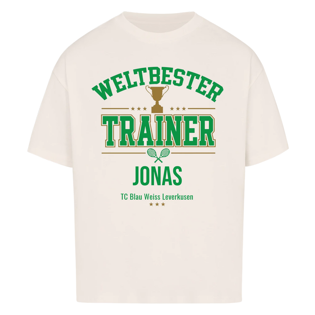 Weltbester Trainer Trophäe auf Oversized Shirt, Farbe naturweiß
