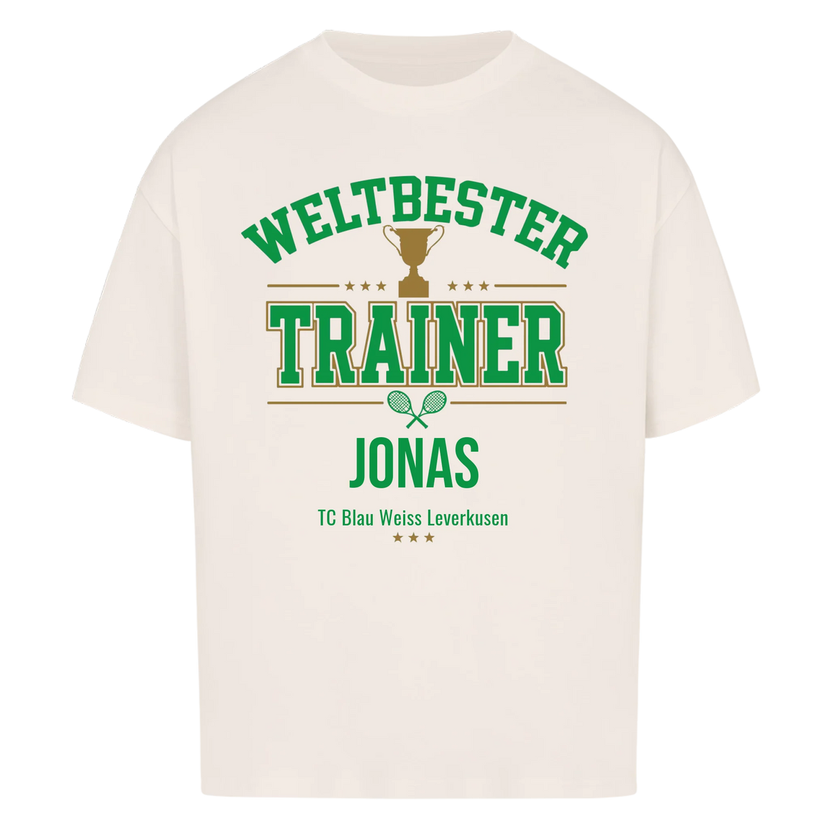 Weltbester Trainer Trophäe auf Oversized Shirt, Farbe naturweiß