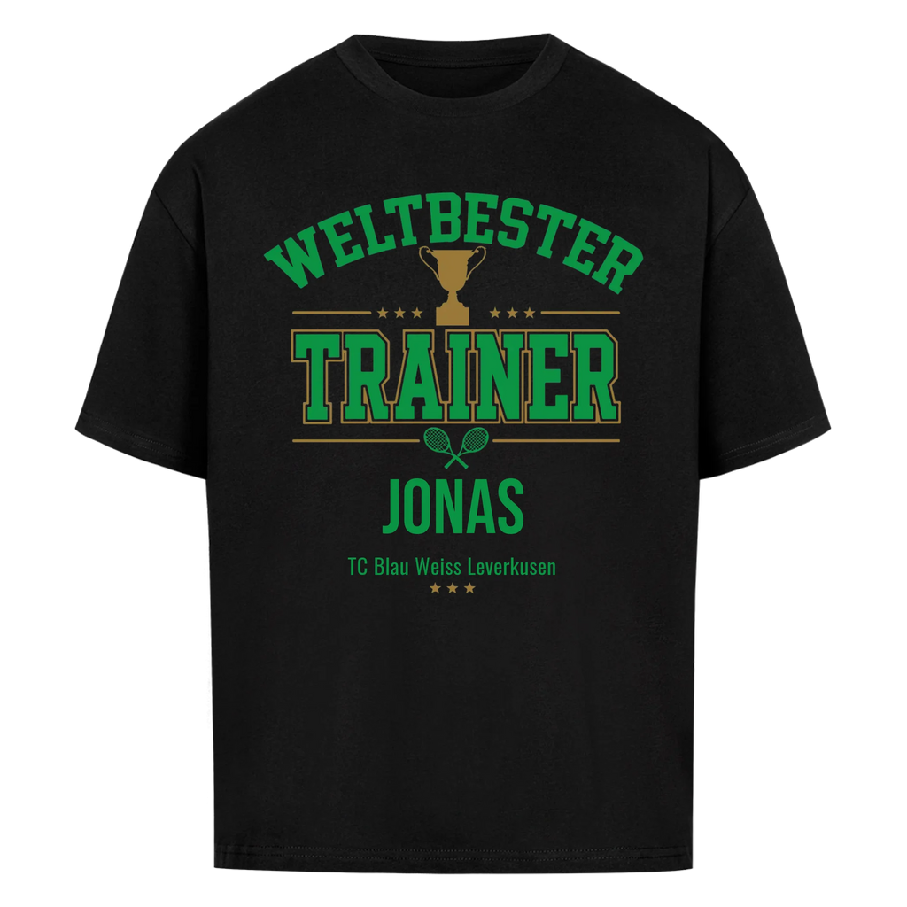 Weltbester Trainer Trophäe auf Oversized Shirt, Farbe schwarz