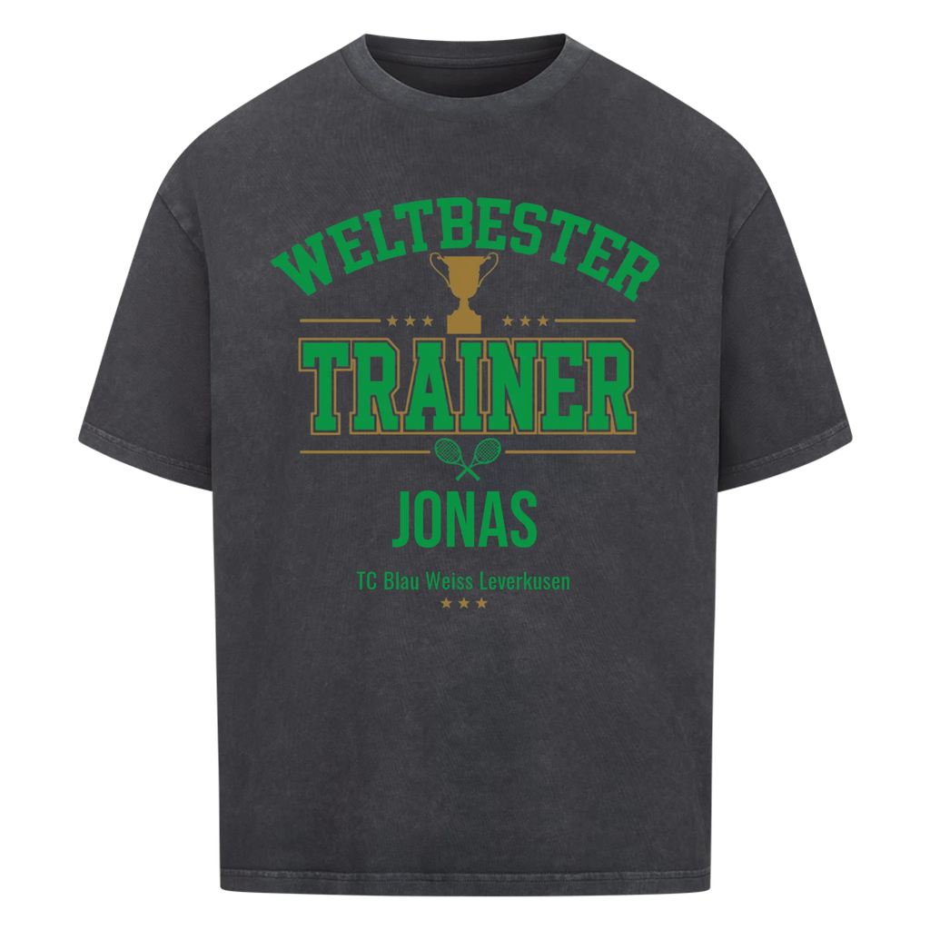 Weltbester Trainer Trophäe auf Oversized Shirt, Farbe verwaschen schwarz