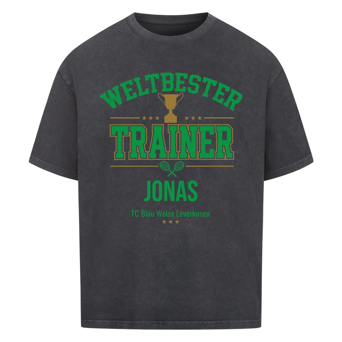 Weltbester Trainer Trophäe auf Oversized Shirt, Farbe verwaschen schwarz