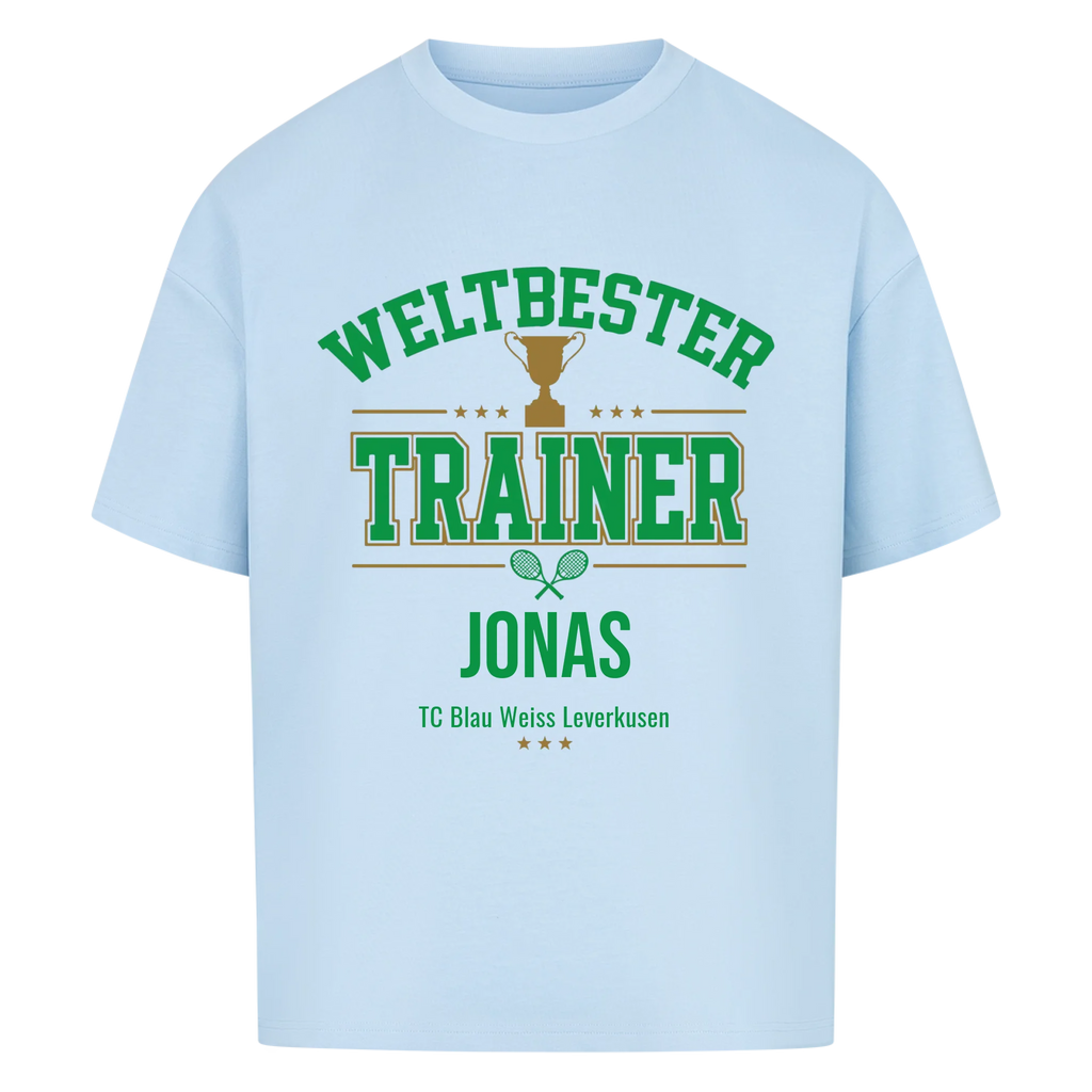 Weltbester Trainer Trophäe auf Oversized Shirt, Farbe babyblau