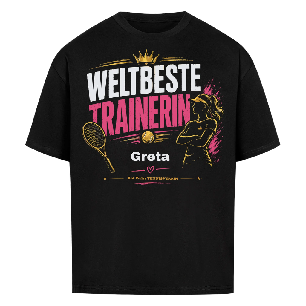 Weltbeste Trainerin Krone auf Oversized Shirt, Farbe schwarz