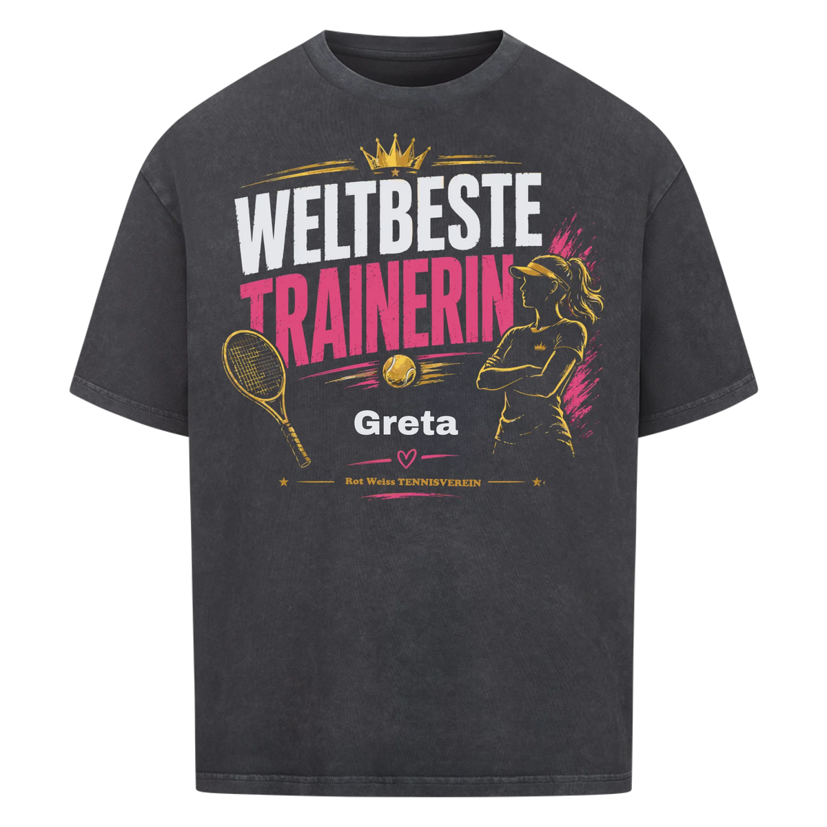Weltbeste Trainerin Krone auf Oversized Shirt, Farbe verwaschen schwarz