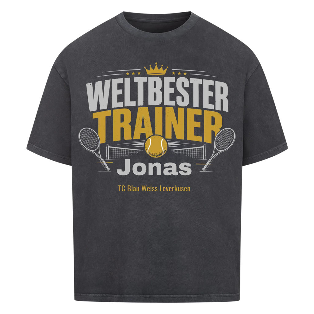 Weltbester Trainer Krone auf Oversized Shirt, Farbe verwaschen schwarz