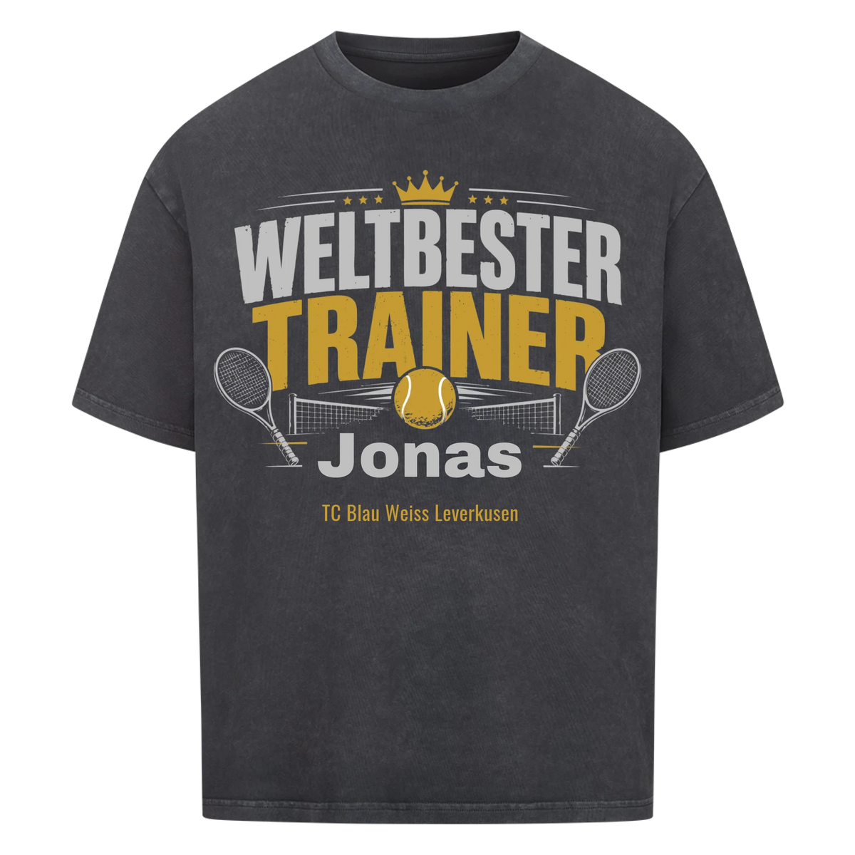 Weltbester Trainer Krone auf Oversized Shirt, Farbe verwaschen schwarz