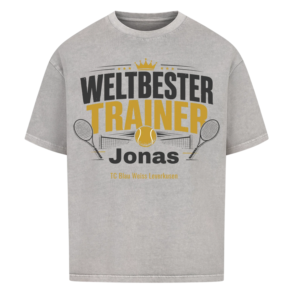 Weltbester Trainer Krone auf Oversized Shirt, Farbe verwaschen grau