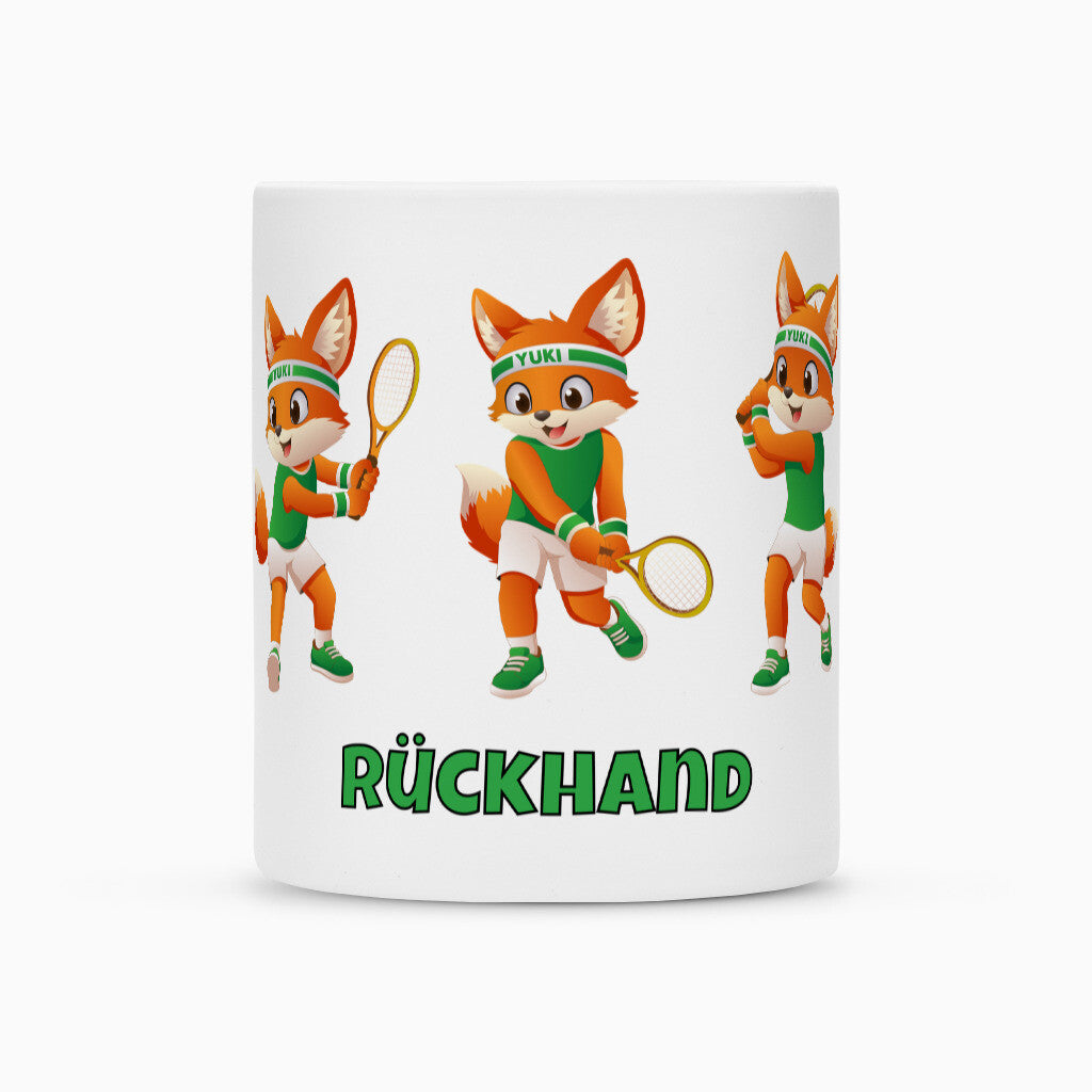 Yuki Rückhand auf Tasse, Farbe weiß