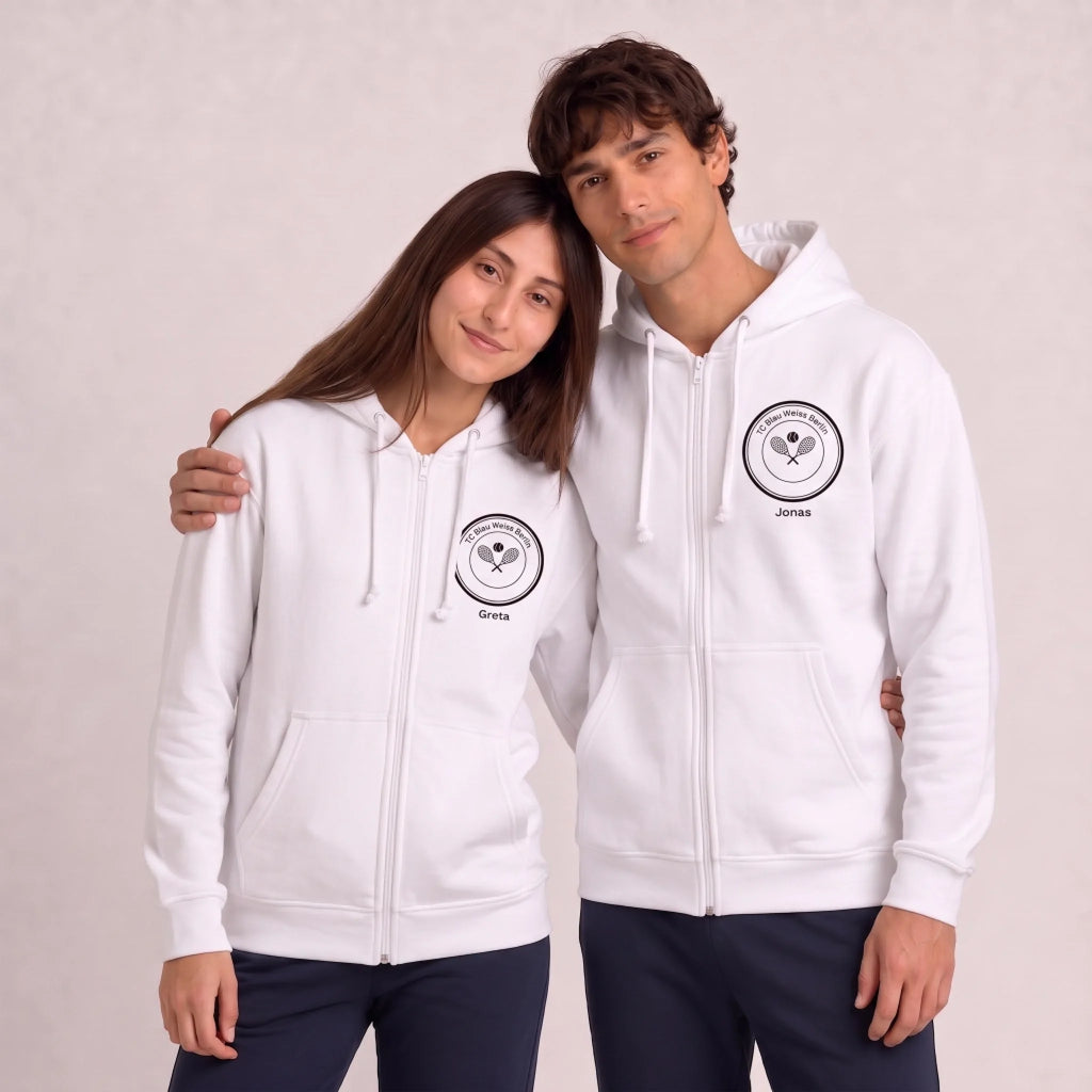 Vereinslogo auf Zip-Hoodie, Detailansicht Taschen
