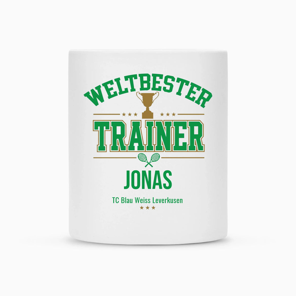 Weltbester Trainer Trophäe auf Tasse, Farbe weiß