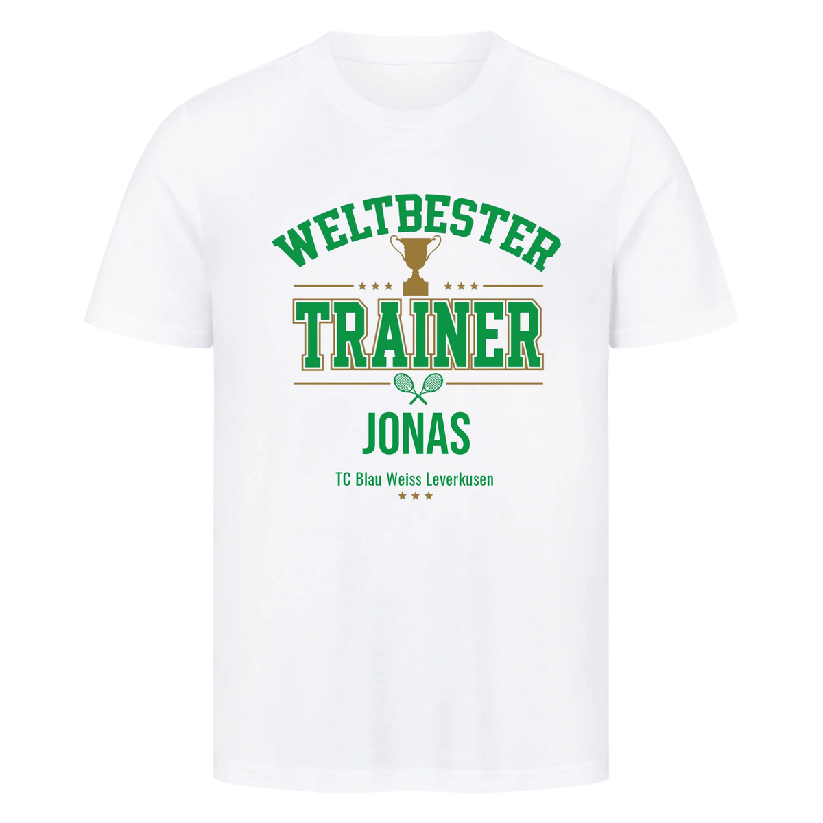 Weltbester Trainer Trophäe auf T-Shirt, Farbe weiß