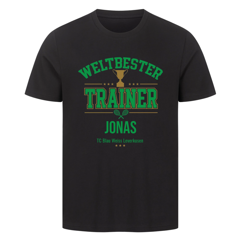 Weltbester Trainer Trophäe auf T-Shirt, Farbe schwarz