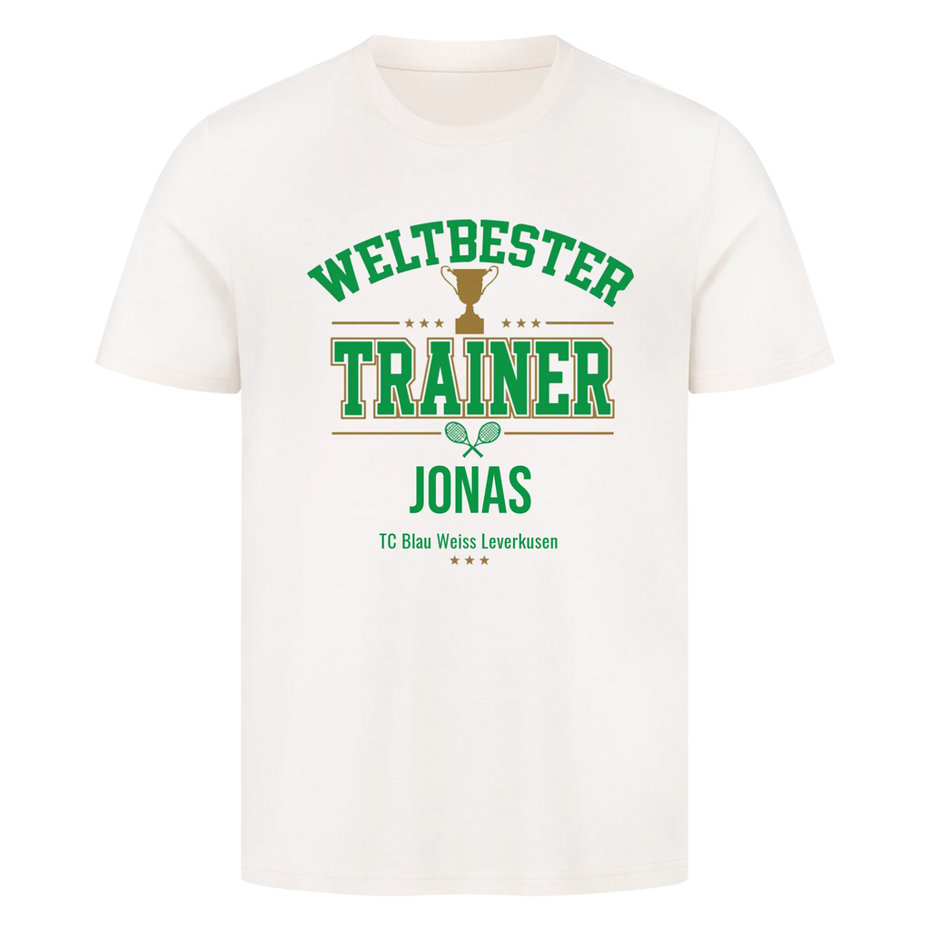 Weltbester Trainer Trophäe auf T-Shirt, Farbe naturweiß
