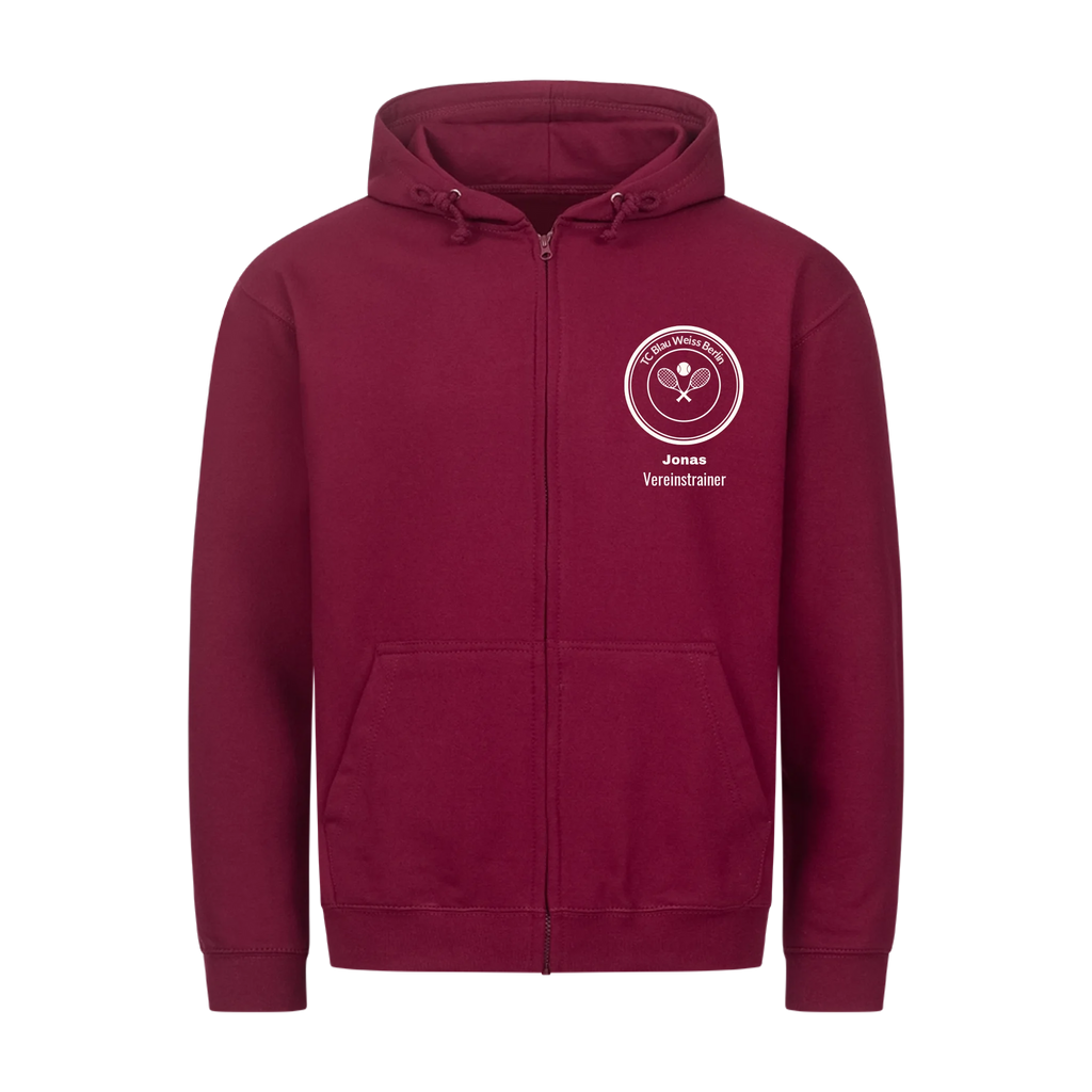 Vereinslogo auf Zip-Hoodie, Farbe weinrot