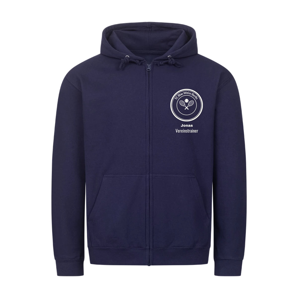 Vereinslogo auf Zip-Hoodie, Farbe marineblau