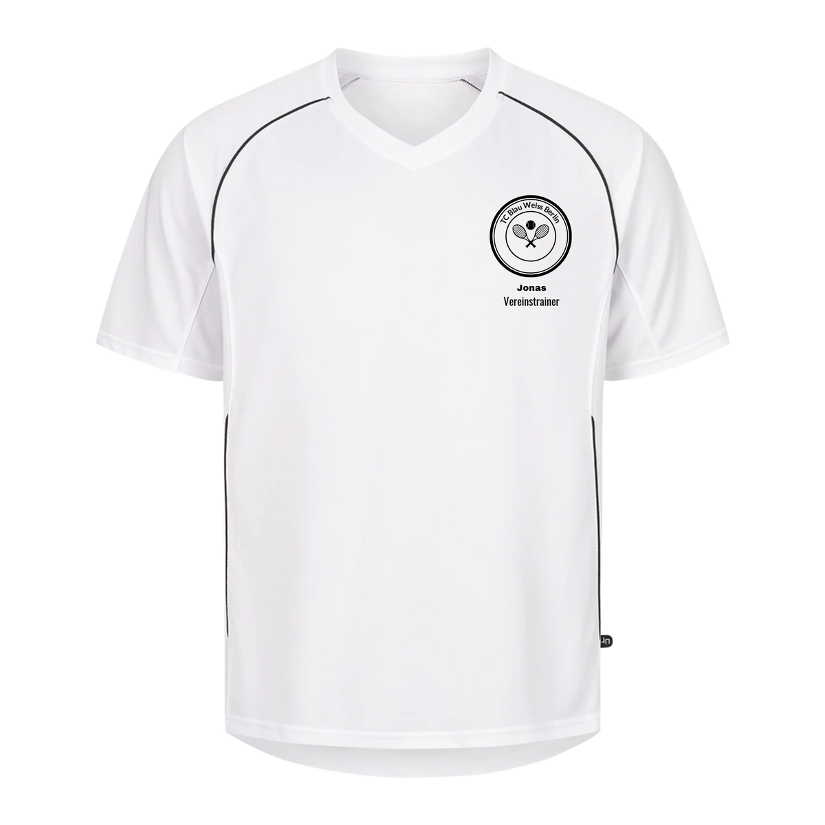 Vereinswappen mit Name auf Trikot, Farbe weiß