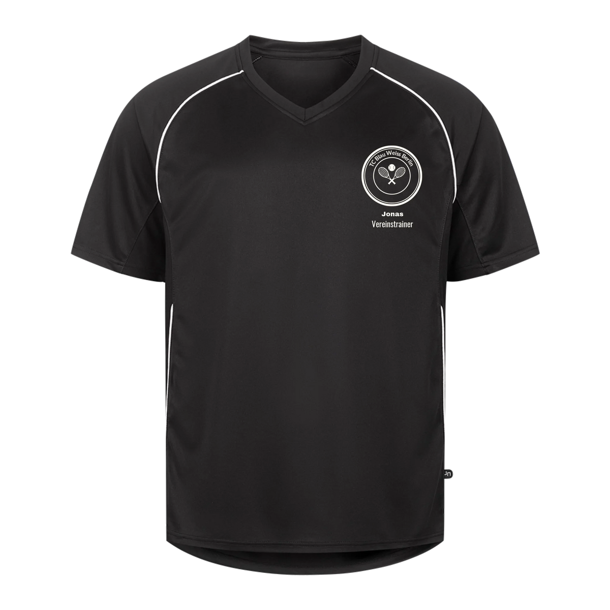 Vereinswappen mit Name auf Trikot, Farbe schwarz