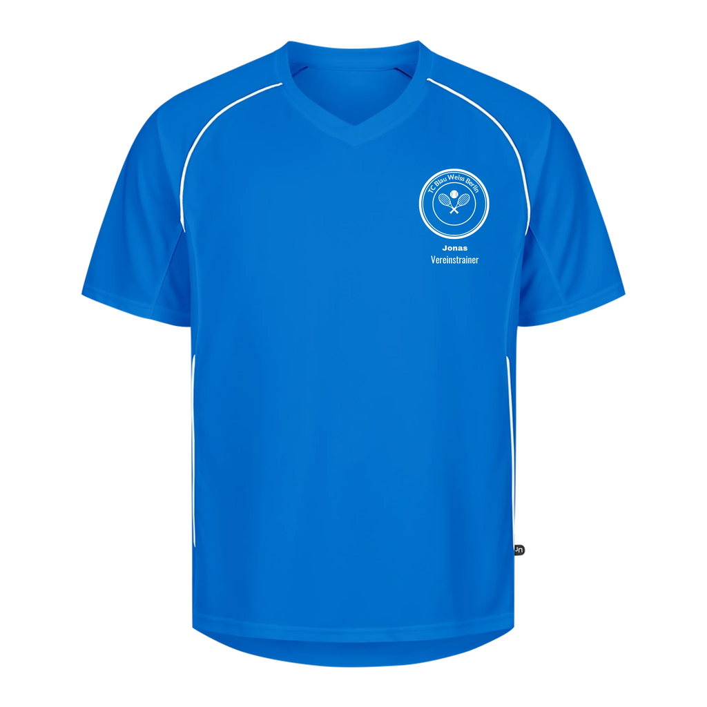 Vereinswappen mit Name auf Trikot, Farbe royalblau