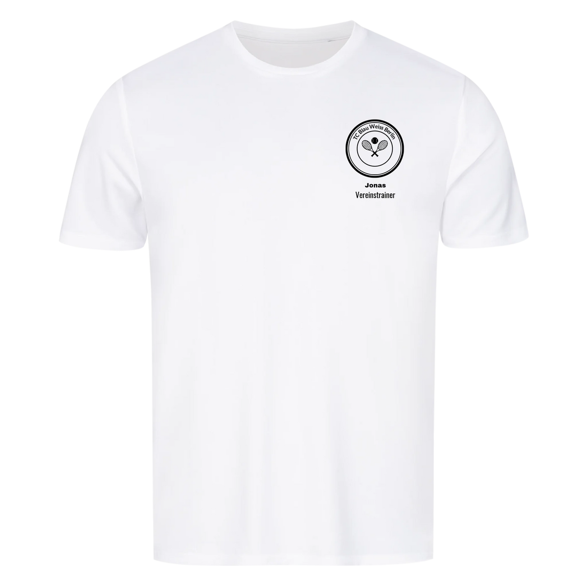 Vereinswappen mit Name auf Sport-Shirt, Farbe weiß