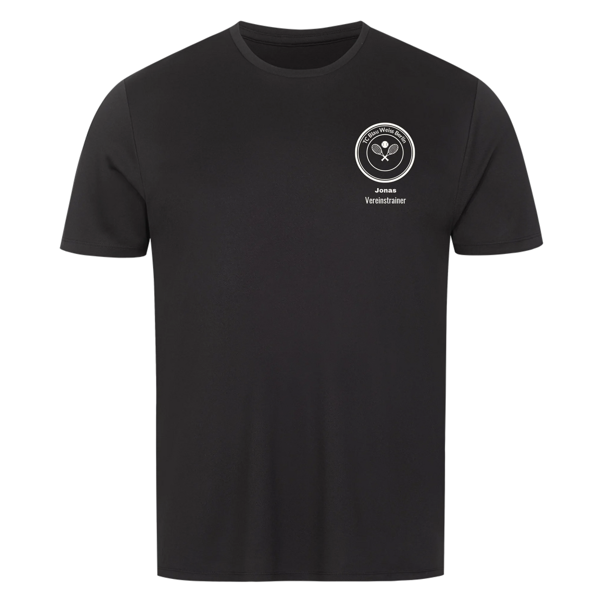 Vereinswappen mit Name auf Sport-Shirt, Farbe schwarz
