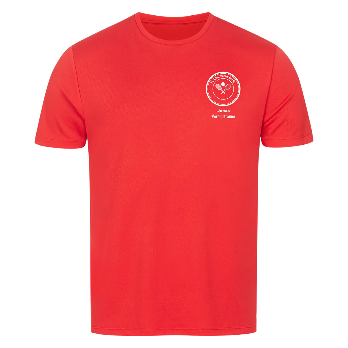 Vereinswappen mit Name auf Sport-Shirt, Farbe rot