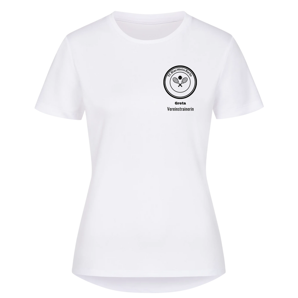 Vereinswappen mit Name auf Damen Sport-Shirt, Farbe weiß