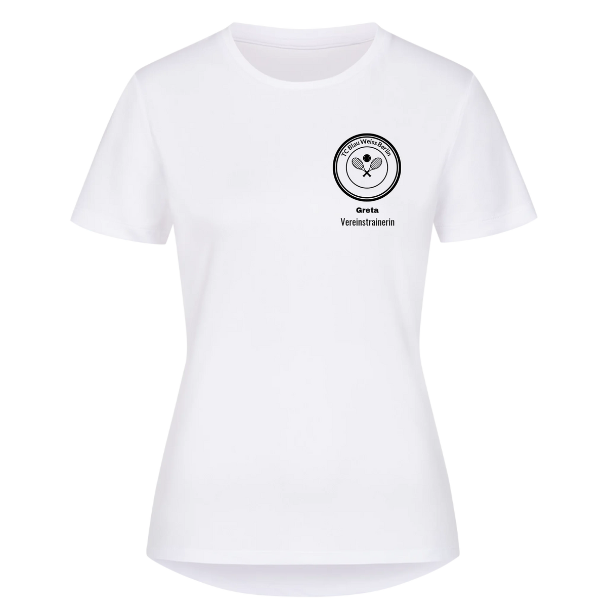 Vereinswappen mit Name auf Damen Sport-Shirt, Farbe weiß