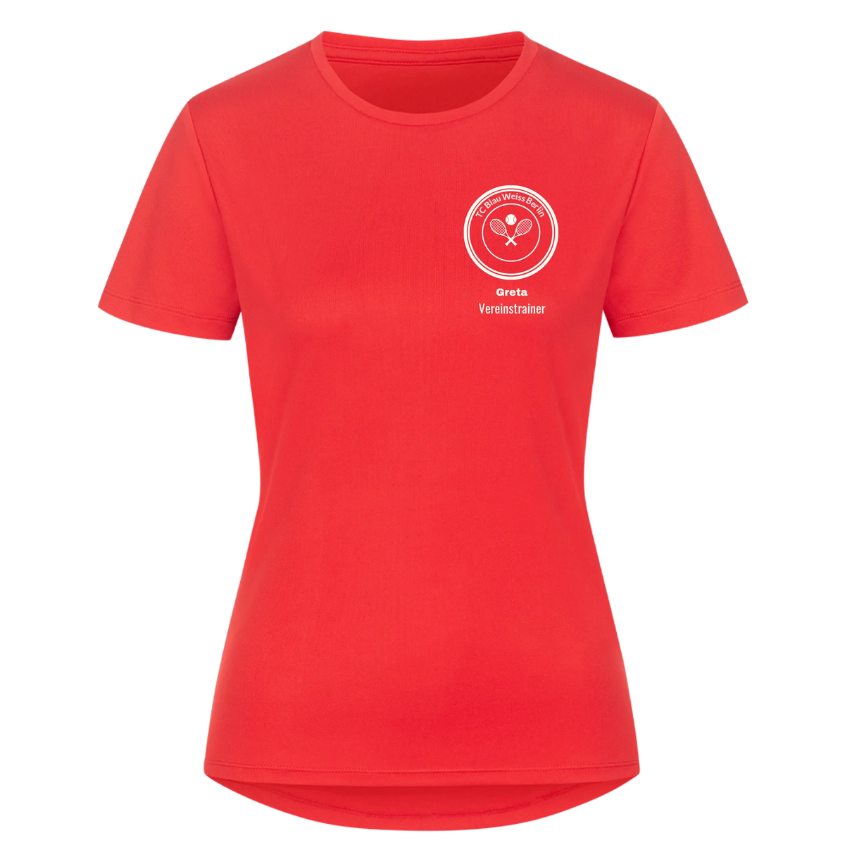 Vereinswappen mit Name auf Damen Sport-Shirt, Farbe rot