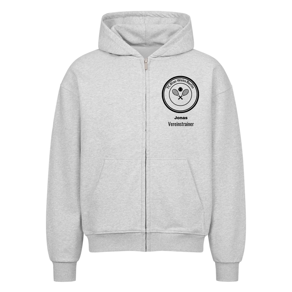 Vereinslogo auf Oversized Zip-Hoodie, Farbe grau meliert