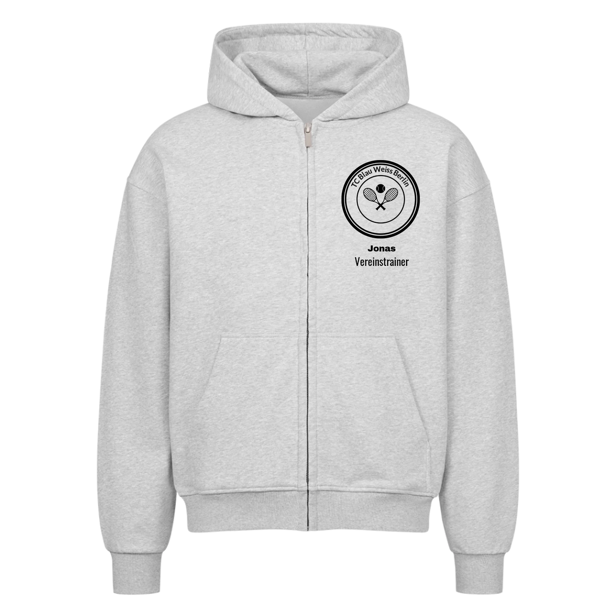 Vereinslogo auf Oversized Zip-Hoodie, Farbe grau meliert