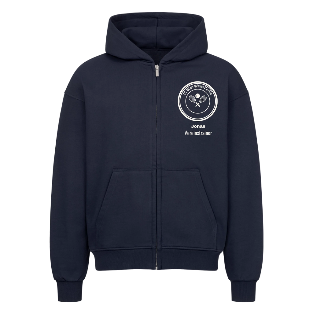 Vereinslogo auf Oversized Zip-Hoodie, Farbe marineblau