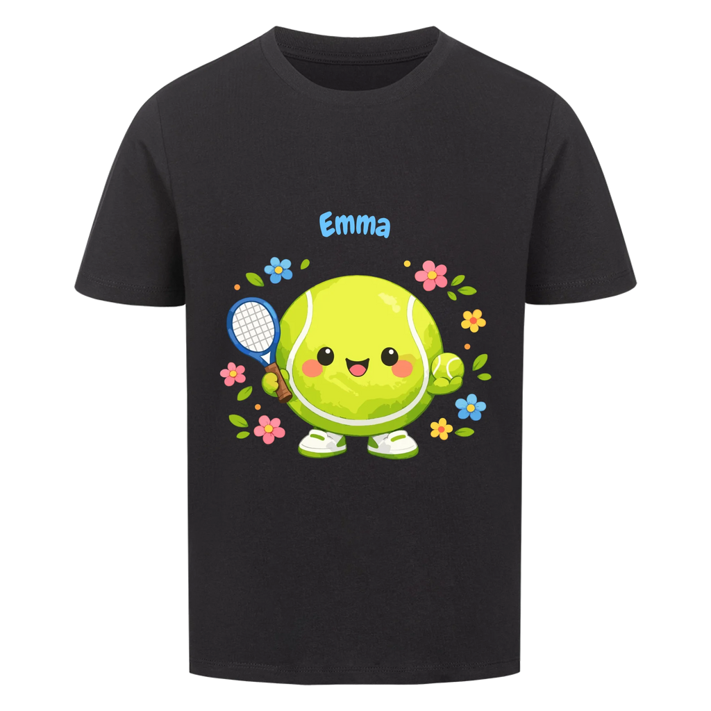 Tennisball Maskottchen auf Kinder-Shirt, Farbe schwarz