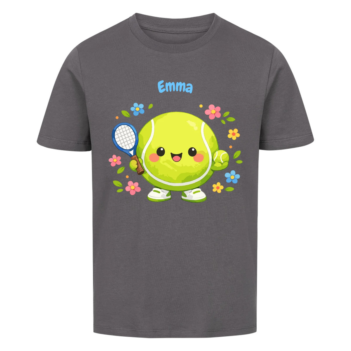Tennisball Maskottchen auf Kinder-Shirt, Farbe anthrazit