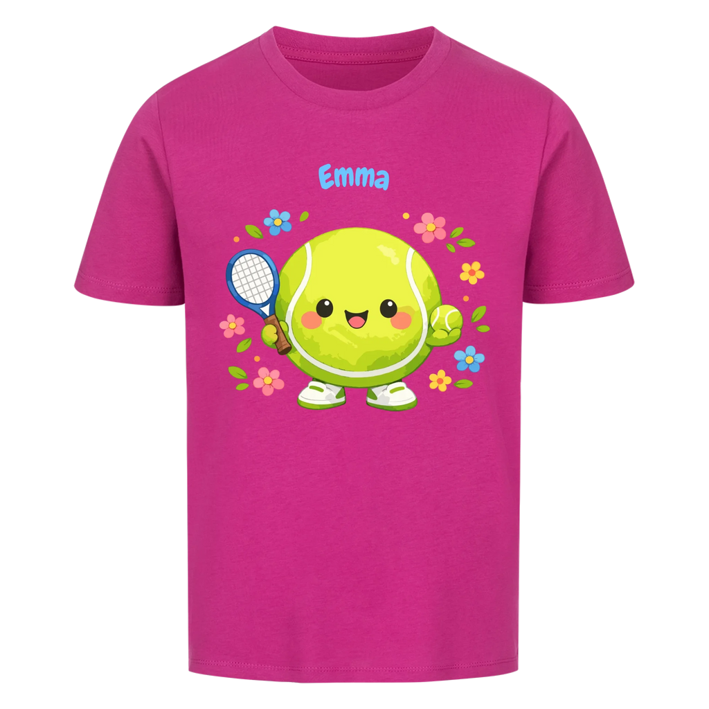 Tennisball Maskottchen auf Kinder-Shirt, Farbe lila