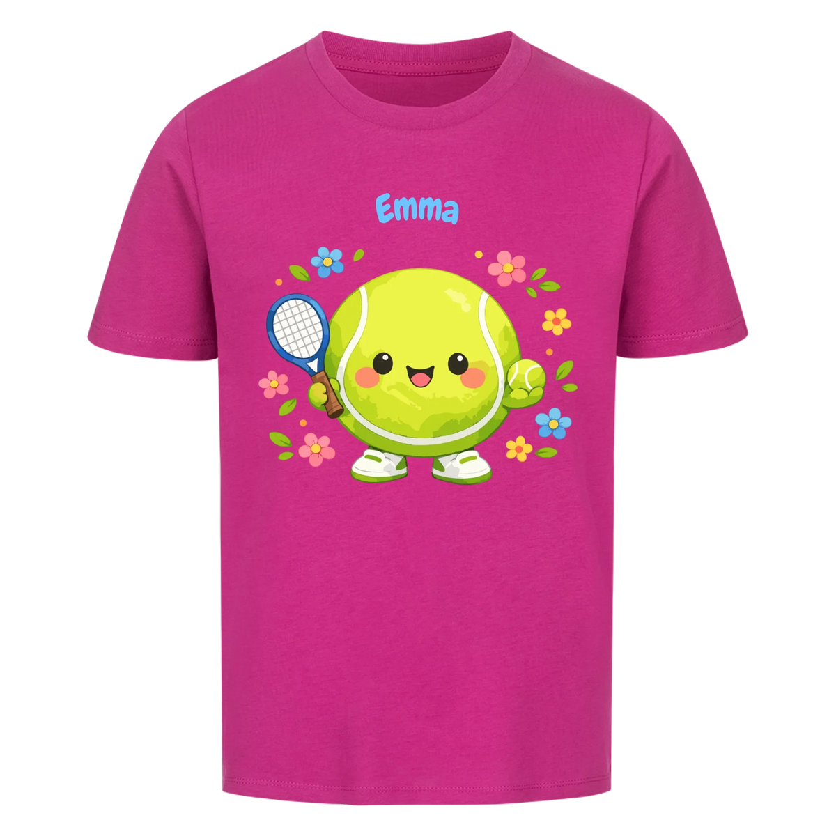 Tennisball Maskottchen auf Kinder-Shirt, Farbe lila
