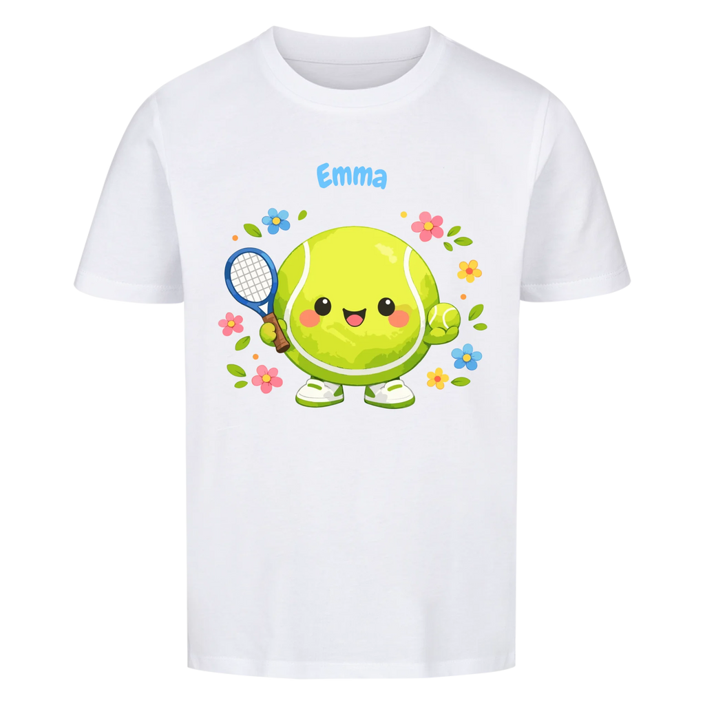 Tennisball Maskottchen auf Kinder-Shirt, Farbe weiß