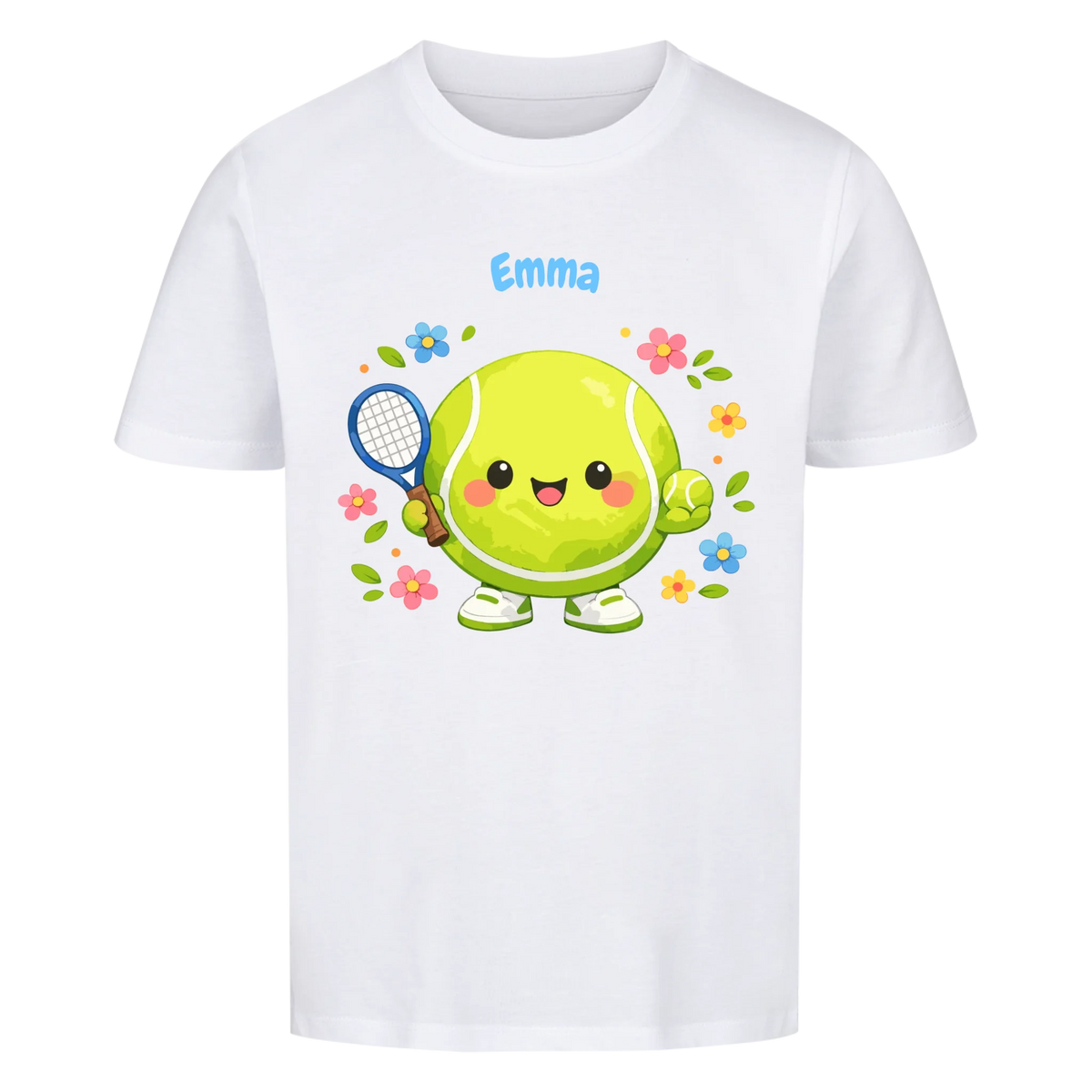 Tennisball Maskottchen auf Kinder-Shirt, Farbe weiß
