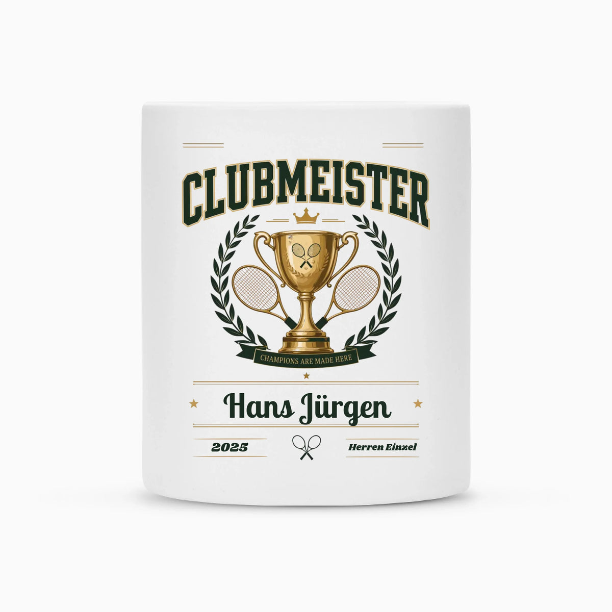 Clubmeister Trophäe auf Tasse, Farbe weiß