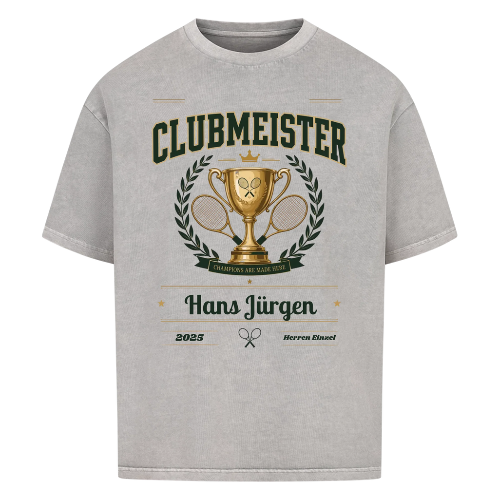 Clubmeister Trophäe auf Oversized Shirt, Farbe verwaschen grau