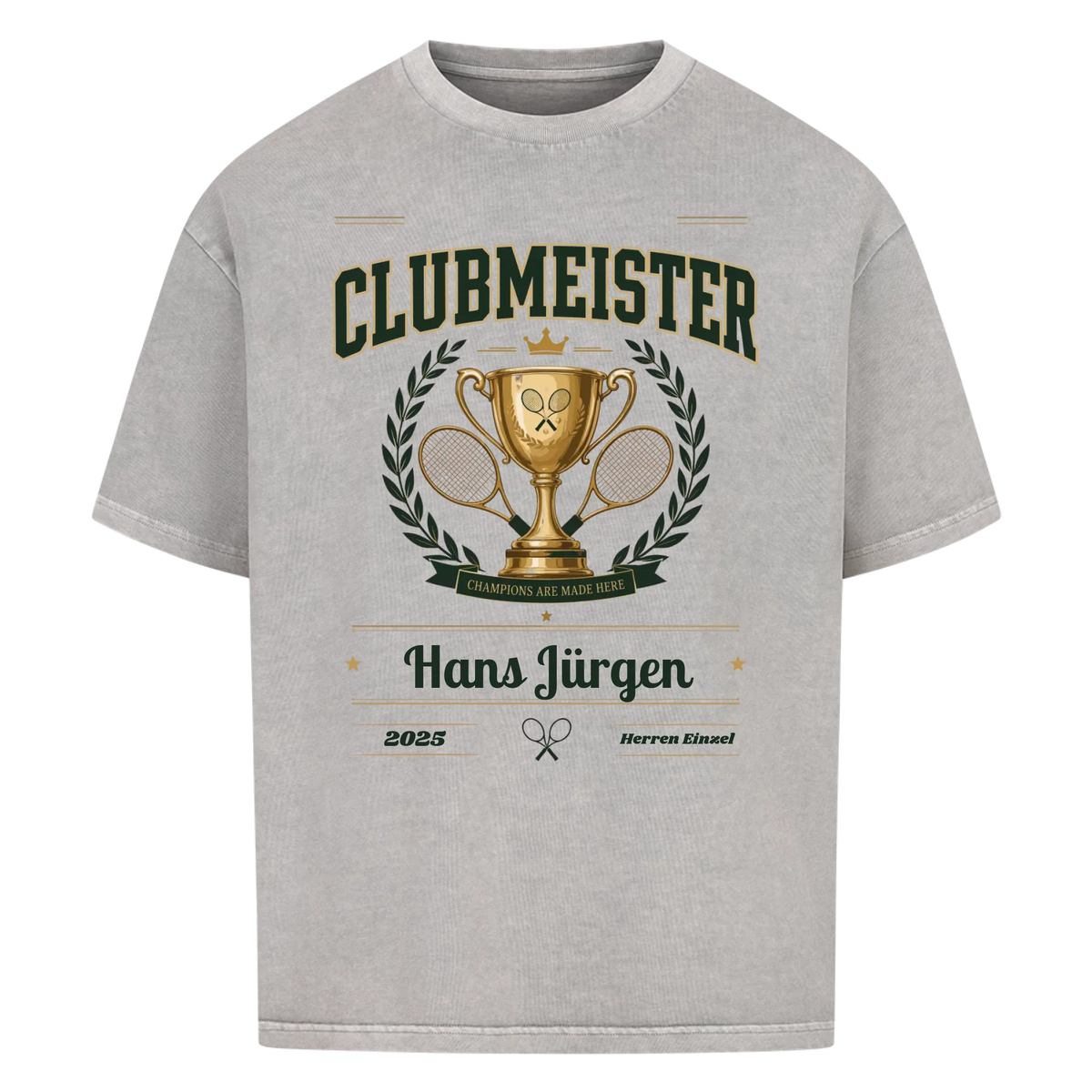 Clubmeister Trophäe auf Oversized Shirt, Farbe verwaschen grau