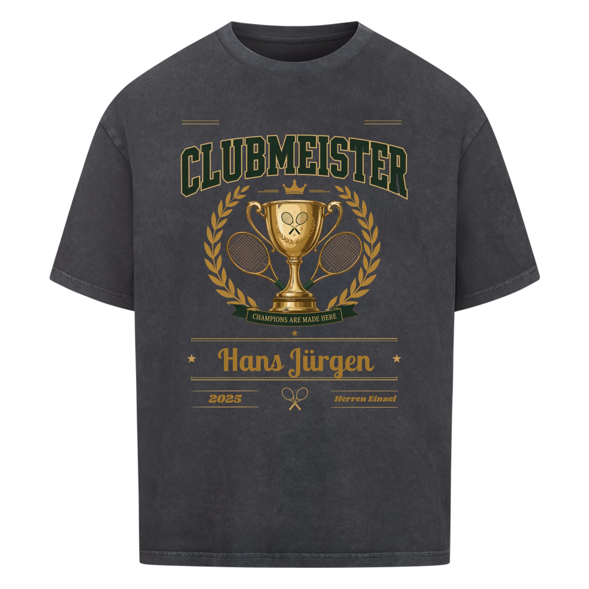 Clubmeister Trophäe auf Oversized Shirt, Farbe verwaschen schwarz