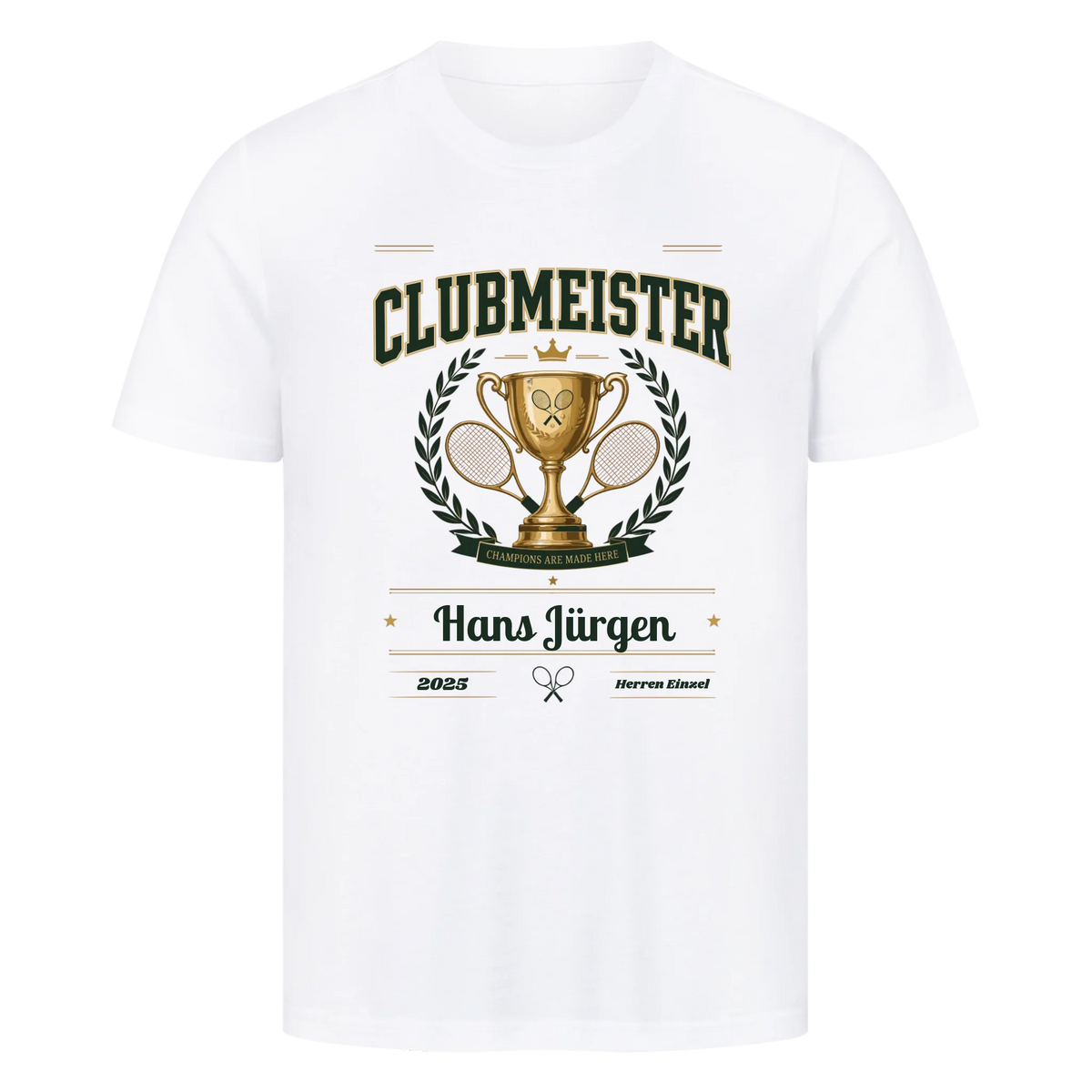 Clubmeister Trophäe auf T-Shirt, Farbe weiß